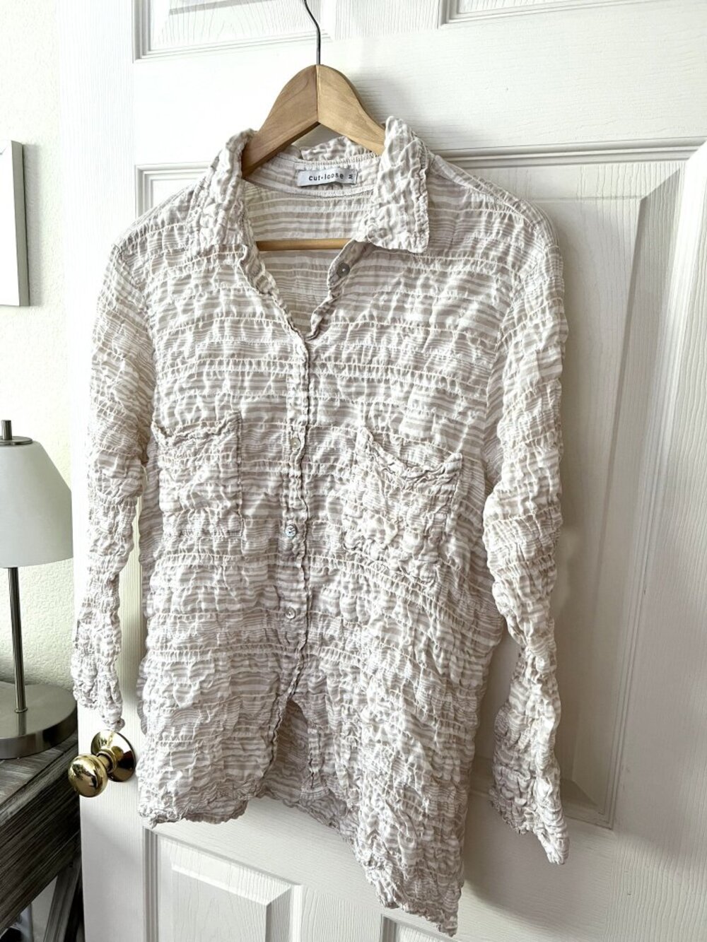 Cut Loose Crinkle Stripe Button Front Shirt M Cotton Tencel Made in USA
